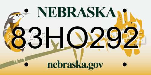 83HO292 Nebraska License Plate