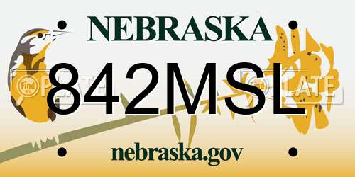 842MSL Nebraska License Plate
