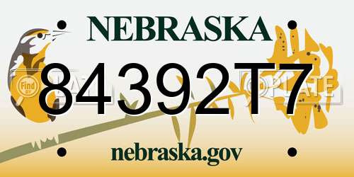 84392T7 Nebraska License Plate