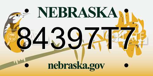 84397T7 Nebraska License Plate