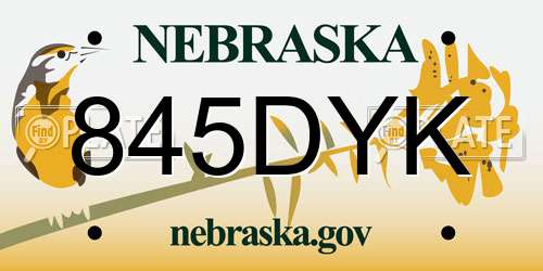 845DYK Nebraska License Plate