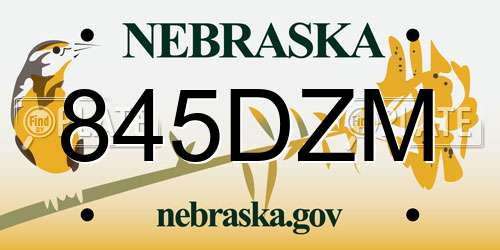 845DZM Nebraska License Plate
