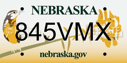 845VMX Nebraska License Plate