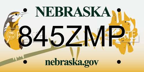 845ZMP Nebraska License Plate