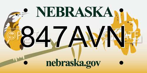 847AVN Nebraska License Plate