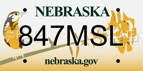 847MSL Nebraska License Plate