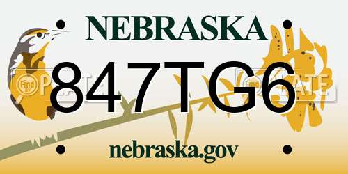 847TG6 Nebraska License Plate