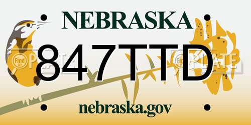 847TTD Nebraska License Plate