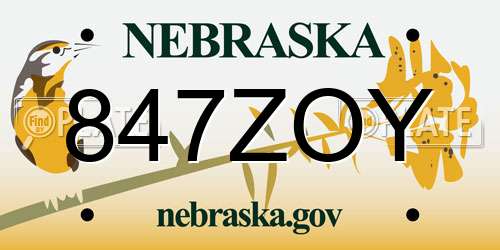 847ZOY Nebraska License Plate