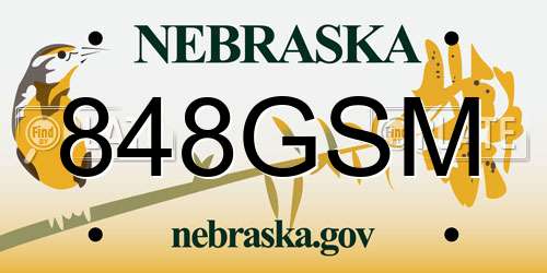 848GSM Nebraska License Plate