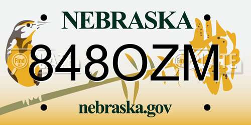 848OZM Nebraska License Plate