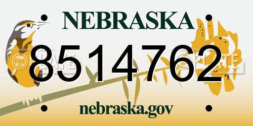 8514762 Nebraska License Plate