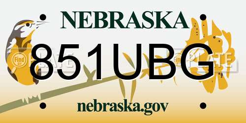 851UBG Nebraska License Plate