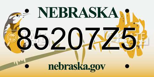 85207Z5 Nebraska License Plate