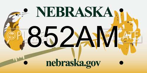 852AM Nebraska License Plate