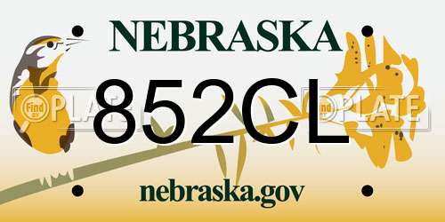 852CL Nebraska License Plate