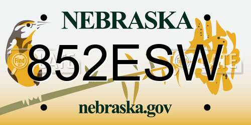 852ESW Nebraska License Plate