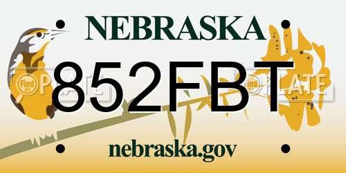 852FBT Nebraska License Plate