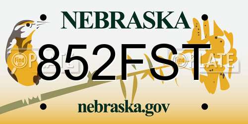 852FST Nebraska License Plate