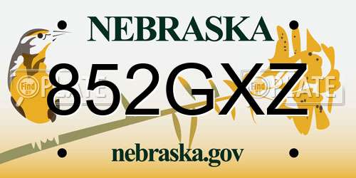 852GXZ Nebraska License Plate