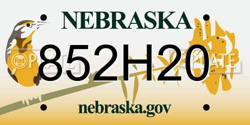 852H20 Nebraska License Plate