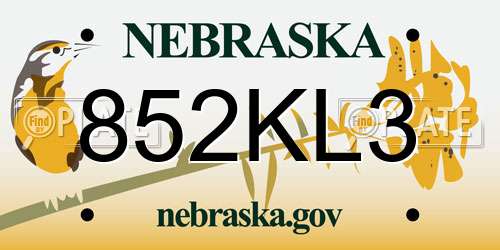 852KL3 Nebraska License Plate