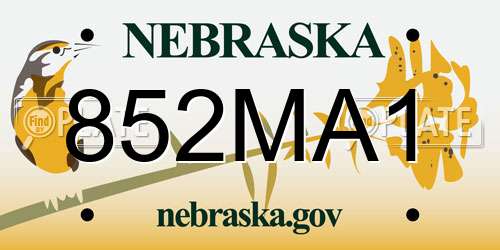 852MA1 Nebraska License Plate