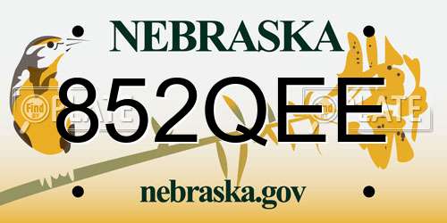 852QEE Nebraska License Plate