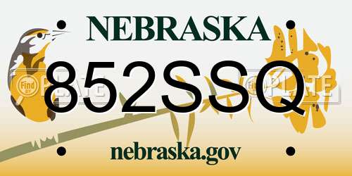 852SSQ Nebraska License Plate