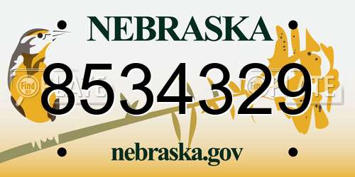 8534329 Nebraska License Plate