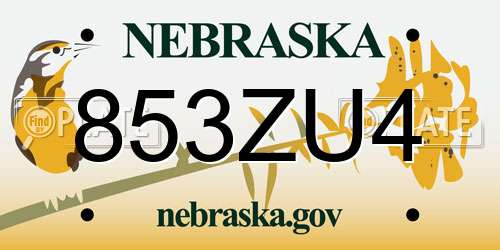 853ZU4 Nebraska License Plate