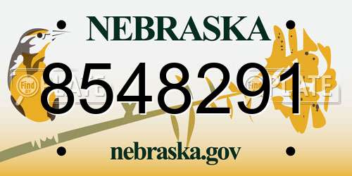 8548291 Nebraska License Plate