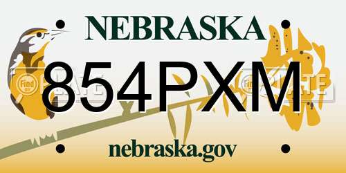 854PXM Nebraska License Plate