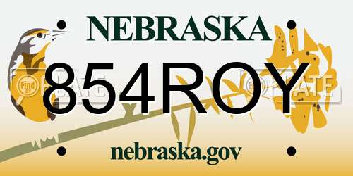 854ROY Nebraska License Plate