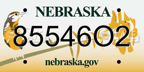 85546O2 Nebraska License Plate