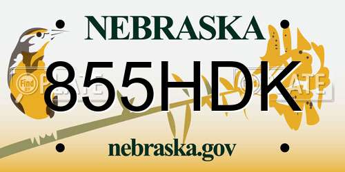 855HDK Nebraska License Plate