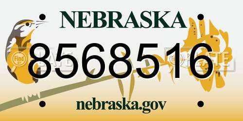 8568516 Nebraska License Plate