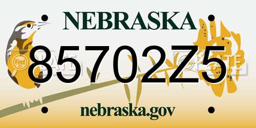85702Z5 Nebraska License Plate