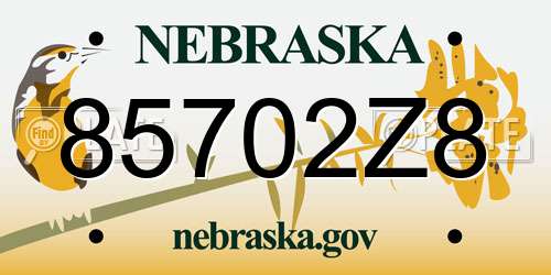 85702Z8 Nebraska License Plate