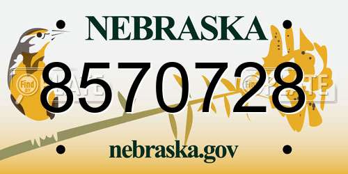 8570728 Nebraska License Plate