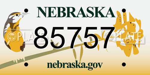 85757 Nebraska License Plate