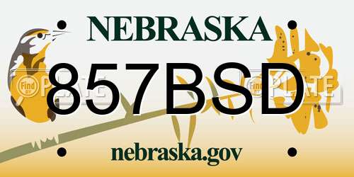 857BSD Nebraska License Plate