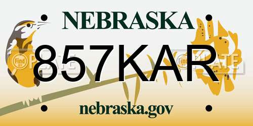 857KAR Nebraska License Plate