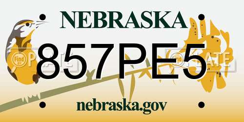 857PE5 Nebraska License Plate
