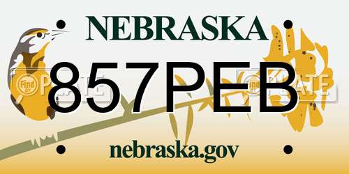 857PEB Nebraska License Plate