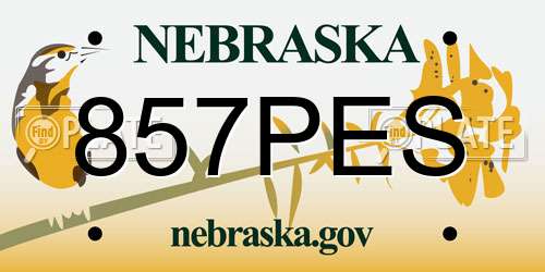 857PES Nebraska License Plate