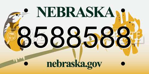 8588588 Nebraska License Plate