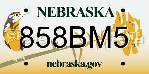 858BM5 Nebraska License Plate