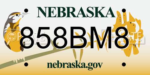 858BM8 Nebraska License Plate