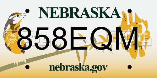 858EQM Nebraska License Plate